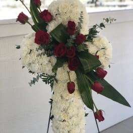 White Cross Standing Spray