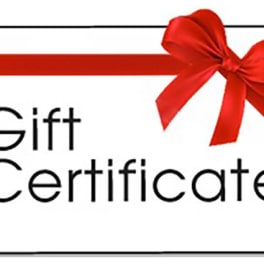 Gift certificate card with a red ribbon bow