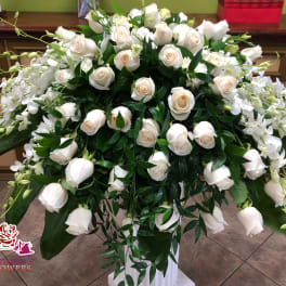 White Orchids & Roses Casket Piece