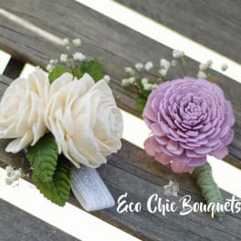 Corsage & Boutonnière Pair - Wood Flowers