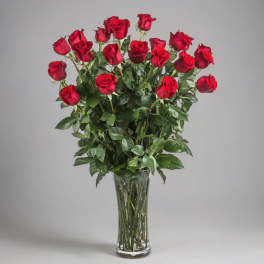 Two Dozen Red Roses in a Glass Vase