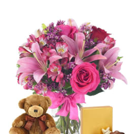 Rose & Lily Celebration with Bear & Chocolate