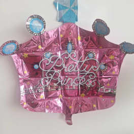 Pink crown-shaped foil balloon with "Pretty Princess" text