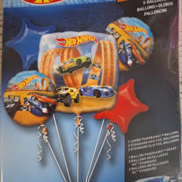 Hot Wheels balloon bouquet package with car-themed foil balloons
