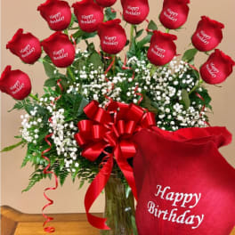 "Happy Birthday" 12 Personalized Roses