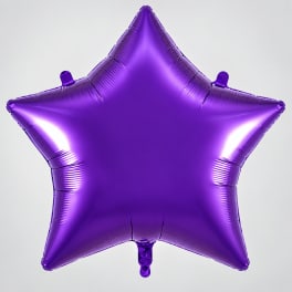 Purple star-shaped foil balloon on a plain background