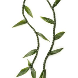 Braided green vine garland with scattered leaves