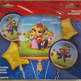 Super Mario balloon bouquet kit with yellow star balloons and character balloons