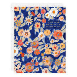 Floral birthday card with blue background and multicolored flowers