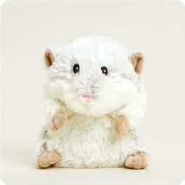 White plush hamster toy with tan ears and paws