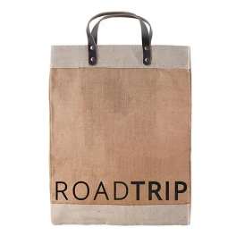 Canvas tote bag with "ROADTRIP" printed on the front