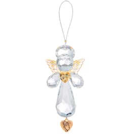 Crystal angel ornament with gold wings and a heart charm
