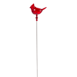 Red bird ornament on a long metal pick