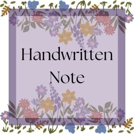 Lavender floral note card with the words Handwritten Note