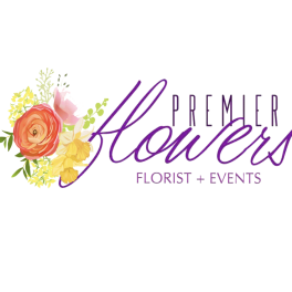 Florist logo with a colorful flower cluster and purple text