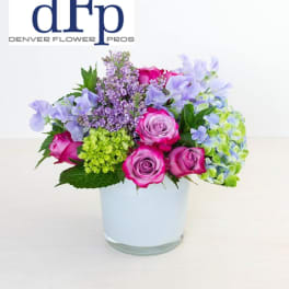 Lavender and Blue rose arrangement