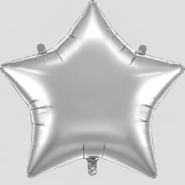 Silver star-shaped foil balloon on a plain background