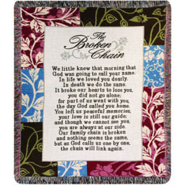 Memorial quilt with a poem titled "The Broken Chain"