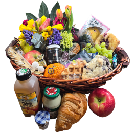 Spring Splendor Brunch Basket: Gourmet Delights & Blossoms Galore