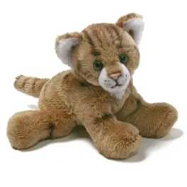 Plush tiger cub toy sitting on a white background