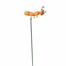 Orange decorative insect pick on a long green stem