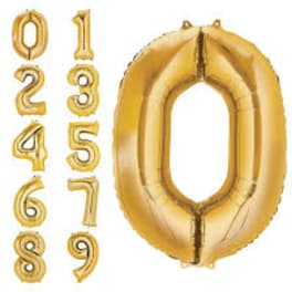 Gold number balloons from 0 to 9 on a white background