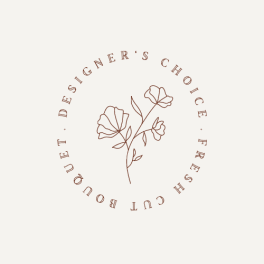 Minimal floral logo with line-art flowers and circular text