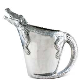 Silver crocodile-shaped pitcher with a handle
