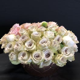 Soft color design. 60 roses for her!