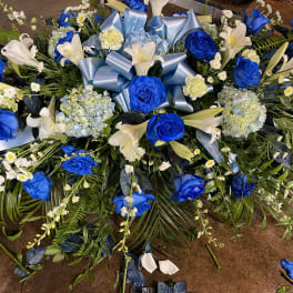 Bright Blue Casket Spray