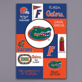 Florida Gators themed wall art with multiple logos and text
