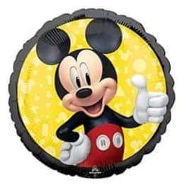 Mickey Mouse foil balloon giving a thumbs-up on a yellow background