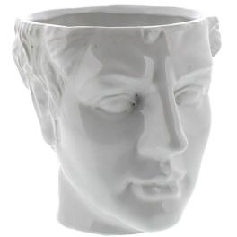 White ceramic planter shaped like a human face