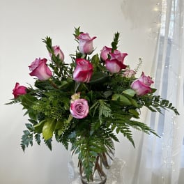 One Dozen Lavender Roses by Westford Florist Floral Art by Veny