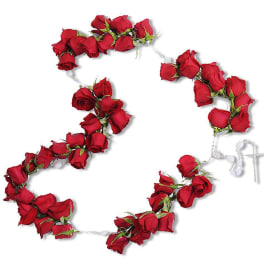 Garland of red roses with clear bead accents