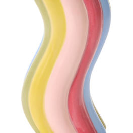 Curved striped ceramic vase in pastel colors