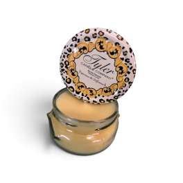 Glass jar candle with a leopard-print lid