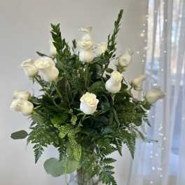 Dozen White Roses by Westford Florist Art by Veny