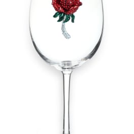 Wine glass with a jeweled red rose decoration