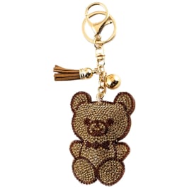 Gold teddy bear keychain with a tassel charm