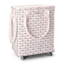 Patterned insulated rolling tote bag with handles and wheels