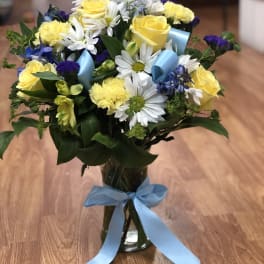 White blue and yellow