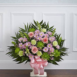 Heartfelt Tribute Pastel Floor Basket Arrangement