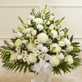 Heartfelt Tribute White Floor Basket Arrangement
