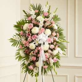 Deepest Sympathies Standing Spray-Pink & White