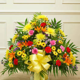 Heartfelt Tribute Bright Floor Basket Arrangement