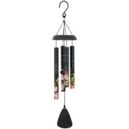 Black hanging wind chime with floral print tubes