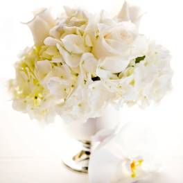 White rose and hydrangea bouquet in a vase