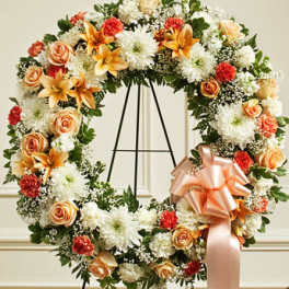 Serene Blessing Standing Wreath-Peach/Orange/White