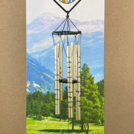Decorative wind chime with a cross and colorful glass accents